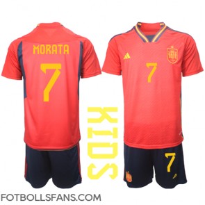 Spanien Alvaro Morata #7 Replika Hemmatröja Barn VM 2022 Kortärmad (+ Korta byxor)